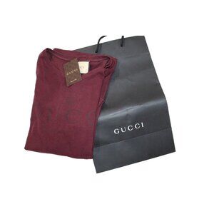 Gucci Mens Logo Cotton Jersey Print Detail T-Shirt Small Italy Cotton Barn Red